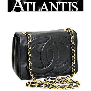 Chanel Deka Coco Mark Chain Shoulder Bag Black Lambskin